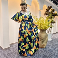 Personnalisable tissu cravate-teinture longue robe avec ceinture mode femmes mode africaine grande taille tenue décontractée femmes
