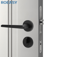 ROEASY Serrures fendues de porte à poignée à levier Serrures de chambre à coucher Serrures de porte en bois noir mat de conception simple et moderne en alliage de zinc