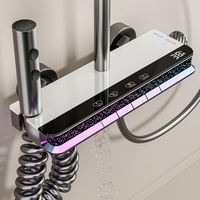 Ensemble de douche thermostatique mural en laiton brossé avec panneau de douche carré et pommeau de pluie pour salle de bain - Vente en gros