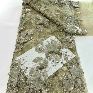 Tessuto in Pizzo Francese <span class=keywords><strong>Bianco</strong></span> Africano con Paillettes Ecologico 5 Iarde per Abiti da Sposa - Product Image 1