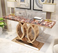 Table console moderne de luxe en marbre et acier inoxydable doré pour salon, couloir ou entrée de villa