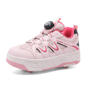 Chaussures à roulettes premium transformables, <span class=keywords><strong>coque</strong></span> en maille argentée métallique, roulettes silencieuses, boucle à verrouillage rapide pour sports urbains - Product Image 1