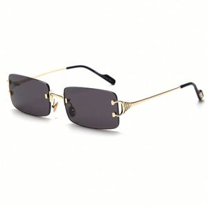 Gafas de Sol Retro Rojas con Logotipo Personalizado, Montura Rectangular sin Aro para Hombre, Gafas de Sol Cuadradas de Metal Dorado con Protección UV400 para Mujer - Product Image 1