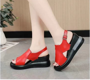 Sandales compensées à semelle épaisse pour femme, grandes tailles 35-42, nouveau style été 2024, à talon haut, bout ouvert, avec boucle, rehaussantes - Product Image 6