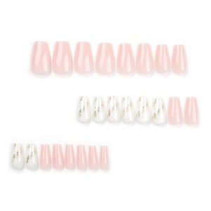 12 Pcs Pink White Ombre Gold Glitter Accent Half Cover Nail Design <b>Acrylic</b> Press Nails Artificial Fingernails False Nails <b>Glue</b> - Product Image 2
