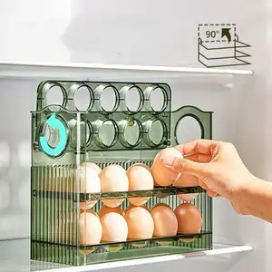Soporte para huevos de gran capacidad de 3 capas para nevera, organizador de huevos con tapa automática, caja contenedora de almacenamiento de huevos con sincronización para nevera