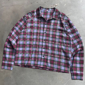 QIASNHI diseñador personalizado algodón Plaid Boxy camiseta botón Arriba Rhinestone franela camisa de gran tamaño manga larga Camiseta fabricante - Product Image 1