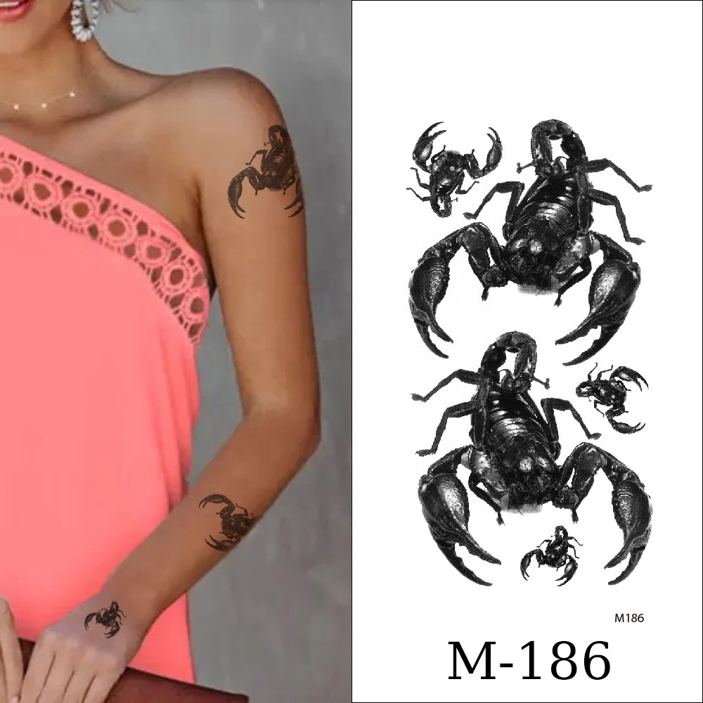 Venta al por mayor escorpión brazo tatuaje Animal Anime Rosa Flor Mariposa diseños impermeable tatuaje temporal