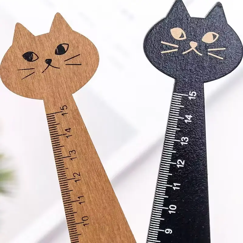 Yubon 15cm Cute Cat Straight Ruler Wooden Kawaii Tools Stationery Cartoon Drawing Gift Korean Office School Kitty Measuring