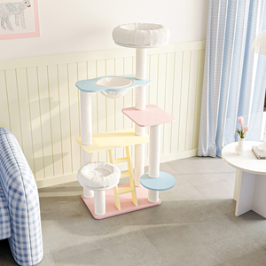 Wholesale Multi Layer Paper Tube Cat Tree with Plush Cat Bed Four-post Support Safe & Stable for Indoor Play All Seasons