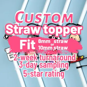10mm 8mm OEM Manufacturer Factory Business Logo Anime 2D 3D Straw Cover Custom Make Soft Rubber PVC Drinking Straw Toppers