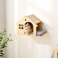 Boîte murale pour chat en bois, maison, perchoir avec coussins lavables