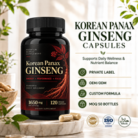 Capsules de ginseng coréen Panax en marque privée, 1650 mg, capsules végétaliennes pour adultes, pour l'énergie et la vitalité, non-OGM