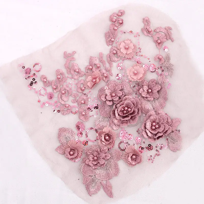 Hoa Đầy Màu Sắc 3D Lưới Thêu Rhinestone Ren Đính Đính Với Sequin DIY Ren Vải Trim Cho Quần Áo