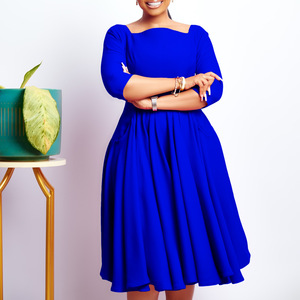 Gaun A-line biru laut pakaian wanita Afrika hitam gaun kasual grosir - Product Image 6