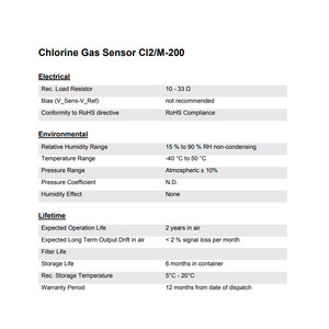 Capteur de gaz chlore Cl2/M-200 0-200 ppm électrochimique pour détecteurs portables et contrôle de sécurité des processus - Product Image 2