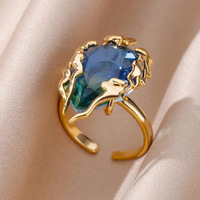 Cincin Terbuka Berlapis Emas Tembaga Zirkon Warna-warni Gaya Baru Tahan Air Geometri Tidak Beraturan Cincin Mewah Ringan yang Dipersonalisasi