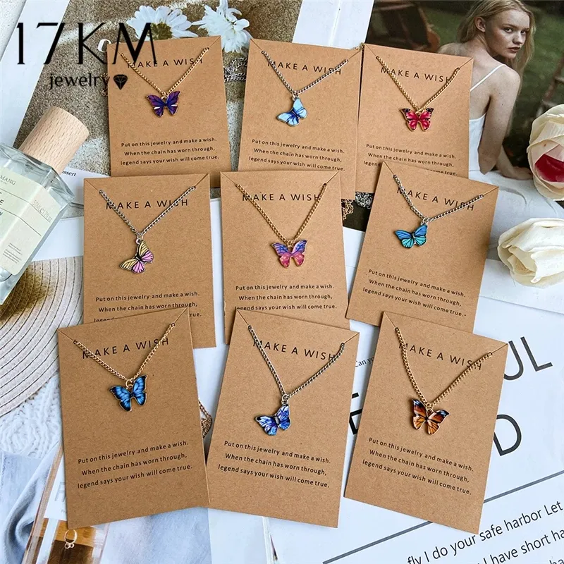 Fashion Colorful Cute Butterfly Pendant Necklace Silver Color Statement Necklace Jewelry Gift For Women