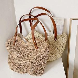 <strong>Straw</strong> Woven Vintage Solid Color Zipper Women's Single Shoulder Knitted Tote <strong>Bag</strong> Seaside Vacation <strong>Beach</strong> Large Capacity - Product Image 5