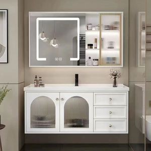 French-style <b>white</b> bathroom cabinet smart <b>mirror</b> cabinet hanging <b>white</b> cabinet body glass cabinet door - Product Image 4