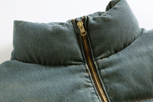 Cappotti corti in Denim da donna con collo alto regolabile e con laccio a scomparsa stile 50% Vintage - Product Image 3