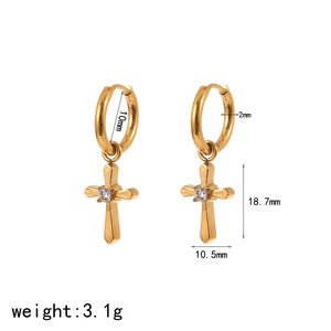 ต่างหูรูปกากบาท ชุบทอง สแตนเลสสตีล ทรงกลม ประดับเพชร สำหรับผู้หญิง สวมใส่ได้ทุกวัน ดีไซน์ทรงเรขาคณิต TE60317 - Product Image 5