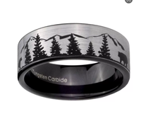 Bague de mariage sur mesure hommes chasseurs 8mm noir gris ours forêt montagne tungstène bande confort Fit anneau