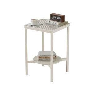 <span class=keywords><strong>Mesa</strong></span> <span class=keywords><strong>Auxiliar</strong></span> Cuadrada de Hierro Forjado, Moderna y Decorativa, con Superficie de Vidrio Templado, Mini <span class=keywords><strong>Mesa</strong></span> de Centro para Sofá en Espacios Pequeños - Product Image 5