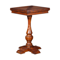 Old World Flip-Top Quadratischer Bartisch mit Parkett-Einlage, gedrehtem Sockel und gekreuzten Beinen, Distressed-Holz-Finish