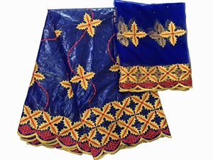 Tissu africain personnalisé H & D <span class=keywords><strong>Bazin</strong></span> + Dentelle 5+2 Yards Matières premières prêtes à l'emploi pour vêtements - Product Image 2