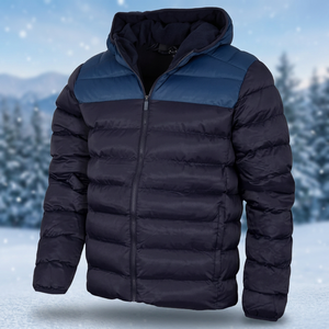 <b>Men's</b> Hooded <b>Puffer</b> Jacket Color Blocking Windproof Polyester Winter <b>Coat</b> Casual Zipper Closure Thick Outerwear - Product Image 4