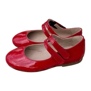 Patent Leather Flat Baby Two Strap Design Mary Jane Princess Shoes for Kids Girls Factory Manufacture Custom Red GENUINE Leather