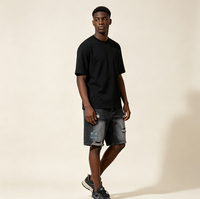 Shorts Bermuda Kornit DTG Vintage Rétro Club Car Bleu Graphique Imprimé Intégral Effet Usé Déchiré Ample Grunge Street Jorts