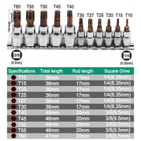 Juego de Puntas Torx Hexagonales en Estrella T10-T60 3/8 1/4, Llaves Hexagonales de Acero al Cromo Vanadio, Destornillador de Tuercas, Broca, Herramienta de Vaso
