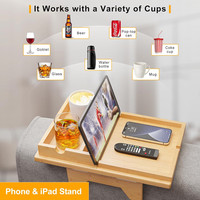 Plateau de canapé à clipser pour accoudoir, support de tasse détachable, table d'accoudoir en bambou avec double porte-gobelets