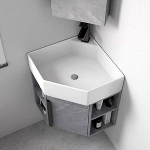 Modern Triangular Mirrored Sink Cabinet Combination Restroom <strong>Bathroom</strong> Cabinet Set <strong>Corner</strong> Vanity <strong>Unit</strong> Save Space - Product Image 3
