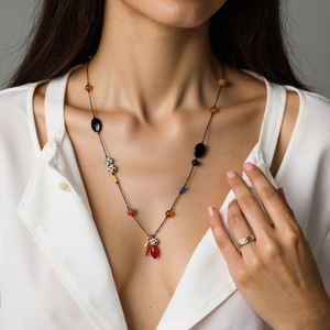 สร้อยคอลูกปัดแฮนด์เมดพร้อมการ์ดดีไซน์ขนนก สายโซ่หลากสีสำหรับสไตล์เลเยอร์ เครื่องประดับแฟชั่น XL31931 - Product Image 1