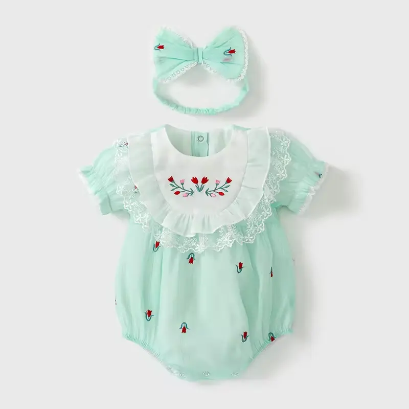 赤ちゃんかわいいロンパース夏半袖薄いモデル女の赤ちゃんの服新生児布ロンパース