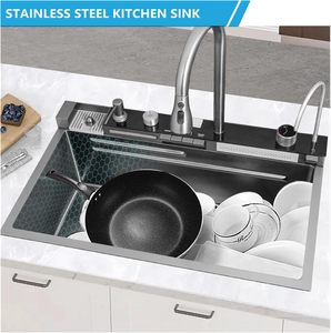 Promotion : Évier de cuisine intelligent à cascade, cuve unique carrée, surface nano SUS304, avec <span class=keywords><strong>robinet</strong></span> extractible pour <span class=keywords><strong>vaisselle</strong></span> domestique - Product Image 2
