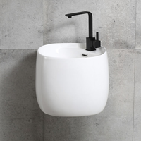 Lavabo semi-pied en céramique et porcelaine moderne HG White Sleek, à encastrer, facile à nettoyer, avec drain, pour usage hôtelier et commercial