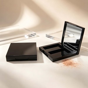 <b>Empty</b> Black 2‑Grid Powder Compact Case With Mirror Custom Square <b>Empty</b> Eyeshadow Blush Makeup Palette Container - Product Image 1
