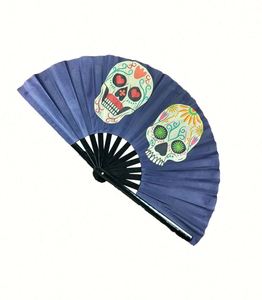 Customized Black Hand Held Bamboo Hand Fan with Fabric Logo Personalized Big Folding Bamboo Crafts - Product Image 3