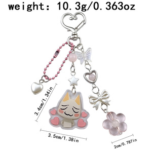 Collier de perles Chat Blanc Cartoon <span class=keywords><strong>Hatchi</strong></span> Wali, style Soft-girl rose, cœur-fleur, alliage, style pastoral, porte-clés en acrylique - Product Image 6