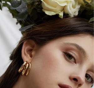 Hazır gemi paslanmaz çelik özel takı altın kaplama büyük daire yuvarlak çivili çember küpe üçlü Hoop küpe - Product Image 3