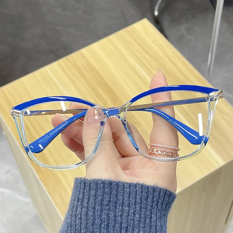 2022 New Fashion TR90 Metal Clear Cat Eye Anti Blue Light Blocking Filter Eyeglasses Glasses Frame