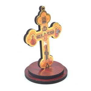 Icona greco-ortodossa antica statua di gesus in legno a croce Base ecologica MDF rovere di pino Paulownia lucido incisione regalo - Product Image 1