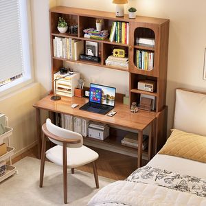 6011 Solid Wood <b>Desk</b> With Bookshelf Integrated Foldable Computer Writing Table For Small Apartment Children Study Modern <b>Simple</b> - Product Image 1
