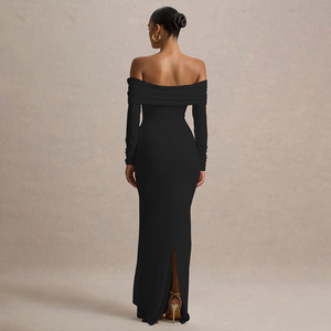 Robe longue asymétrique à une épaule avec design plissé pour les soirées - Product Image 4
