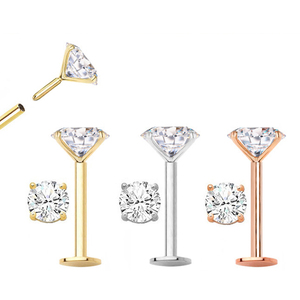 Diamants naturels de 0,065 ct à 0,23 ct, or 14 carats, clous à pression plats pour cartilage, tragus, lèvre, <span class=keywords><strong>nez</strong></span>, bijoux de <span class=keywords><strong>piercing</strong></span> - Product Image 1