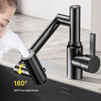 Robinet de lavabo mural moderne en laiton brossé gris anthracite à un seul trou avec bras rotatif multi-directionnel et affichage numérique en céramique